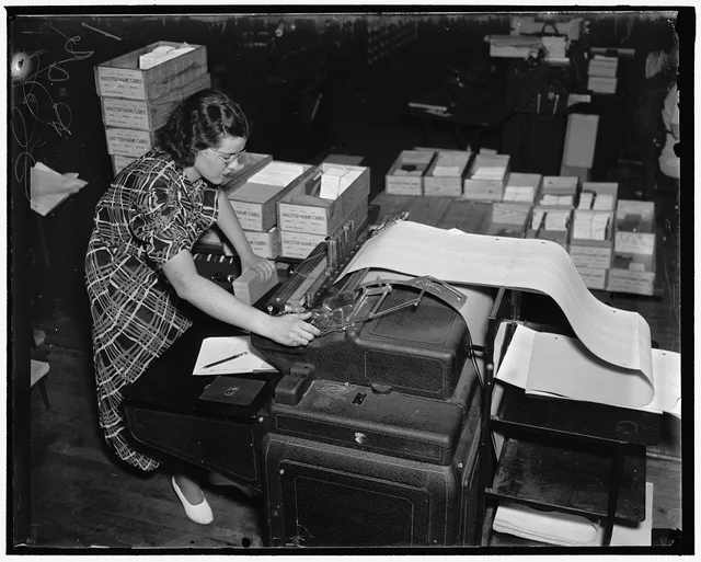 Title: Baltimore, MD. Every individual Social Security Account is listed in several ways in the Social Security Board Records Office. The photograph above shows a Records Office worker at a machine which is listing in numerical sequence on a loose leaf ledger page a record of account numbers issued,. Chart of accounts metrics: the numbers that show if it still works